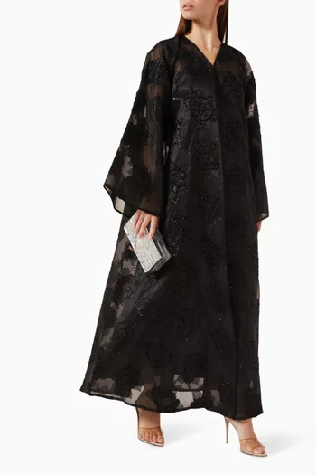 Floral-print Abaya in Organza