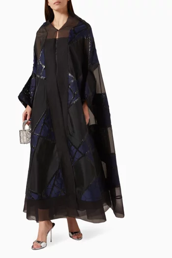 Embellished Diagonal-stripe Abaya in Organza