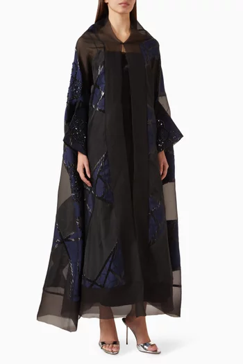 Embellished Diagonal-stripe Abaya in Organza