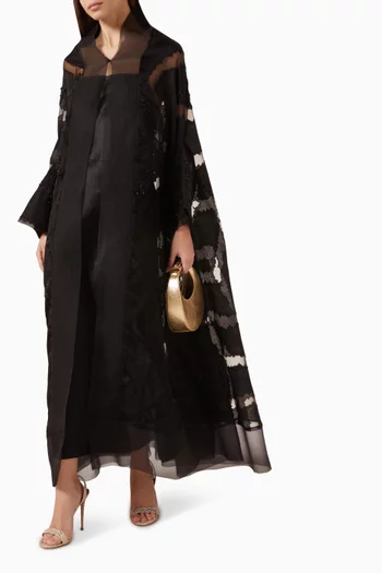 Pearl Diagonal-stripe Abaya in Organza