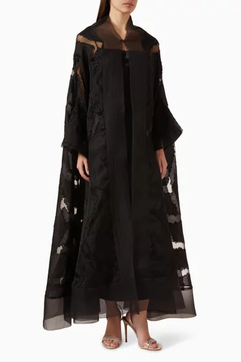 Pearl Diagonal-stripe Abaya in Organza
