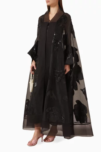 Floral-embellished Abaya in Organza
