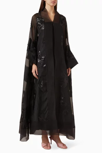 Floral-embellished Abaya in Organza
