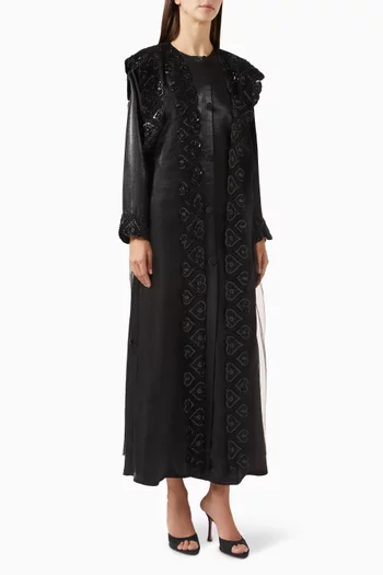 Bead Embellished 2-piece Abaya Set in Taffeta