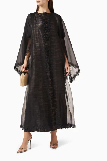 Stone Embellished 2-piece Abaya Set in Tulle