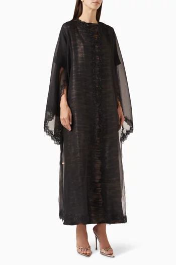 Stone Embellished 2-piece Abaya Set in Tulle