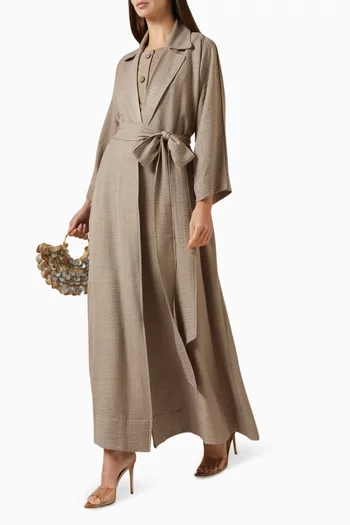 4-piece Belted Abaya Set in Linen