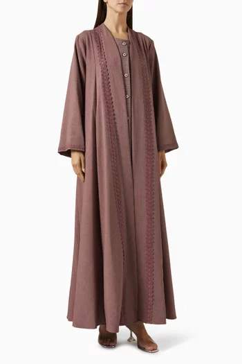 4-piece Embroidered-trim Abaya Set in Cotton