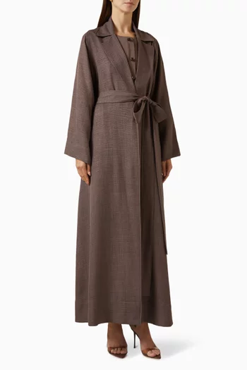4-piece Belted Abaya Set in Linen