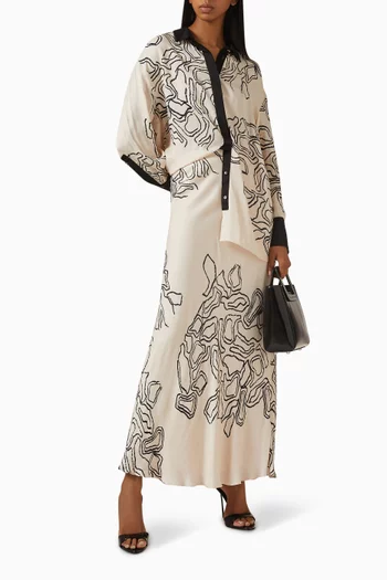 تنورة طويلة مزينة بنقشة مزيج قطن