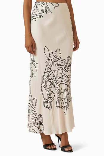 تنورة طويلة مزينة بنقشة مزيج قطن