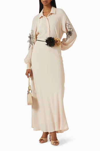 تنورة طويلة مزينة بزهرة بارزة فيسكوز