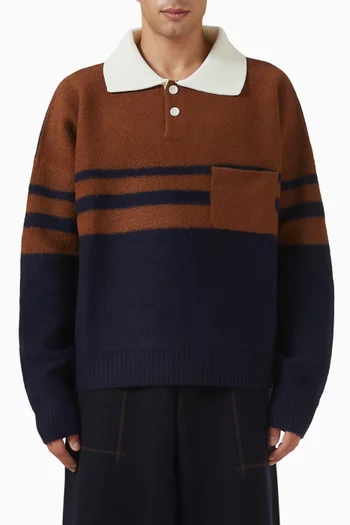 سترة بياقة بولو وقصة فضفاضة مزيج صوف