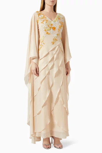 Bead-embellished Cape Dress in Chiffon