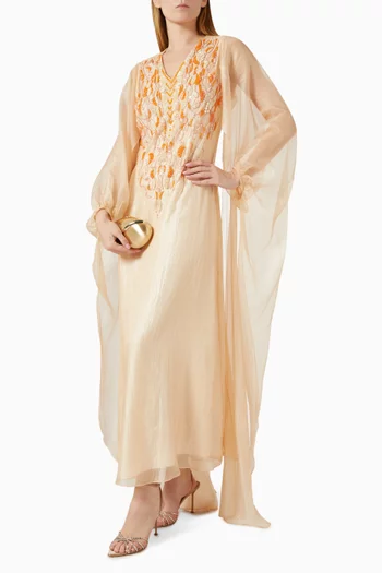 Bead-embellished Cape Dress in Organza