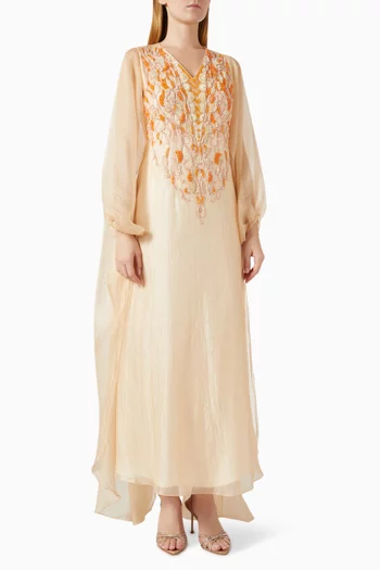 Bead-embellished Cape Dress in Organza