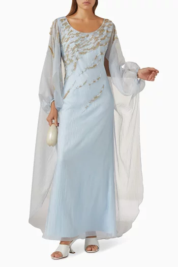 Sequin-embellished Cape Dress in Organza