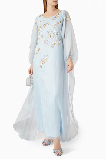 Bead-embellished Cape Dress in Organza