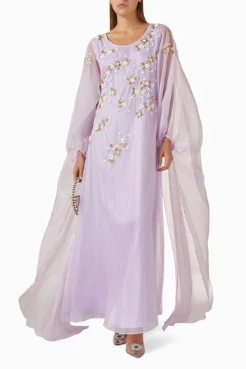 فستان بكاب وتطريزات بالخرز أورجانزا