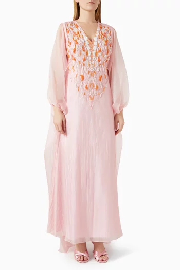 Bead-embellished Cape Dress in Organza