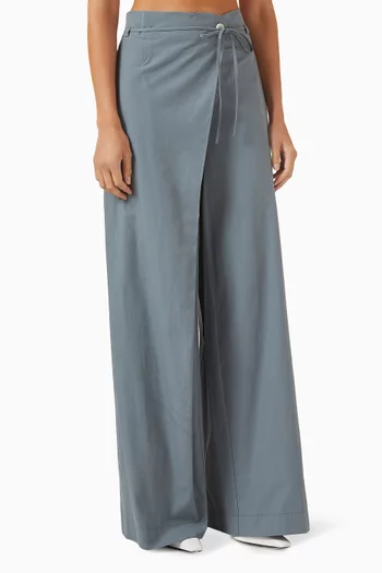 بنطال بقصة ساق واسعة بحزام قطن