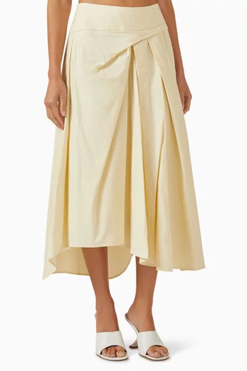 تنورة بطيّات وتصميم غير متماثل قطن