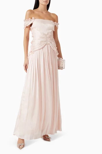 Sequin-embellished Pleated Gown in Organza