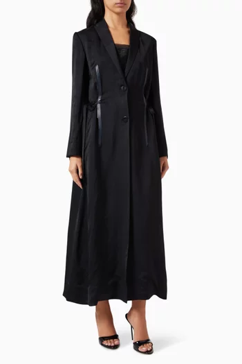 Leather-trim Jacket Abaya in Silk-jacquard