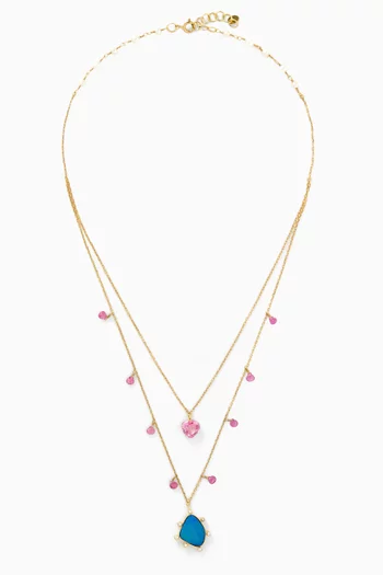Sapphire, Opal & Diamond Layered Necklace in 18kt Gold