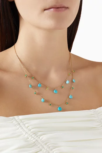 Turquoise & Emerald Layered Necklace in 18kt Gold