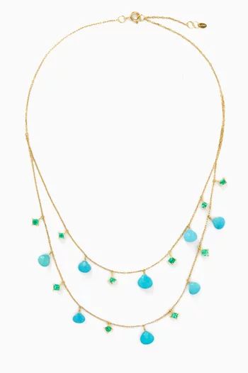 Turquoise & Emerald Layered Necklace in 18kt Gold