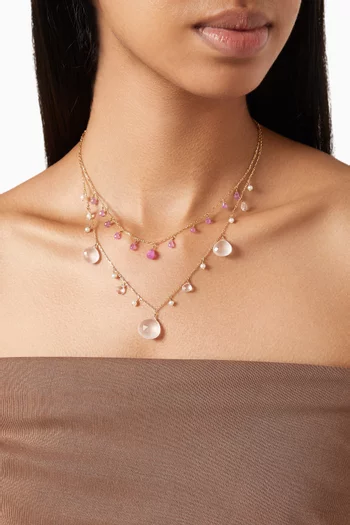 Sapphire & Quartz Double Layered Necklace in 18kt Gold