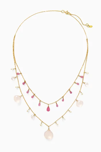Sapphire & Quartz Double Layered Necklace in 18kt Gold