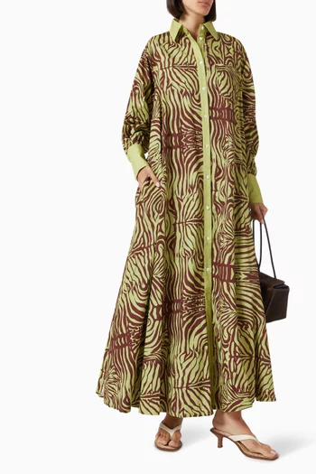 Zebra Opera Shirt Maxi Dress in Cotton Poplin