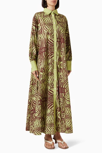 Zebra Opera Shirt Maxi Dress in Cotton Poplin