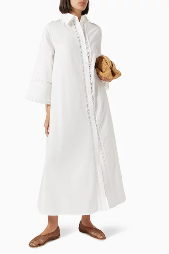 Lace Opera Shirt Maxi Dress in Cotton Poplin