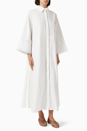 Lace Opera Shirt Maxi Dress in Cotton Poplin