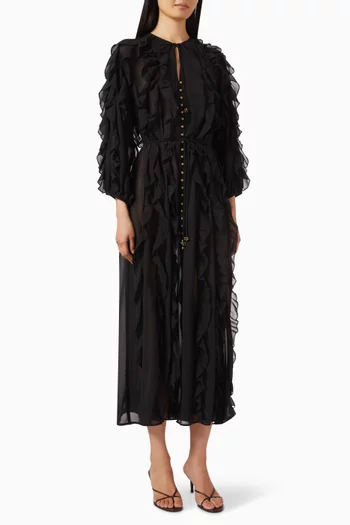 Sunray Flounce Maxi Dress in Crepe Georgette