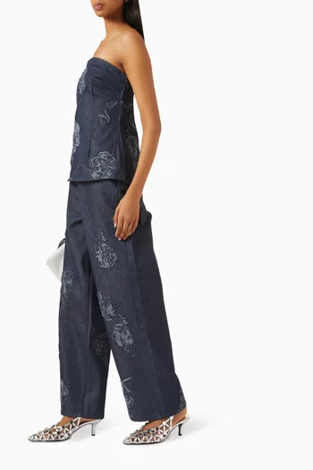 Floral-appliqué Boyfriend Jeans in Denim