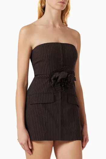 Pinstriped-print Belted Long Top