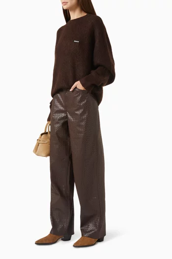 Woven Wide-leg Pants in Faux Leather