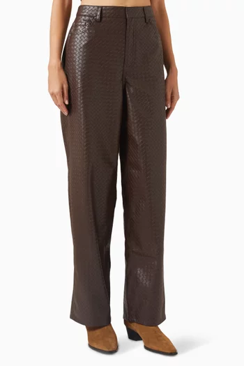 Woven Wide-leg Pants in Faux Leather