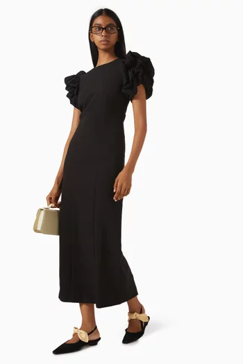 Puffy Midi Dress in Crepe