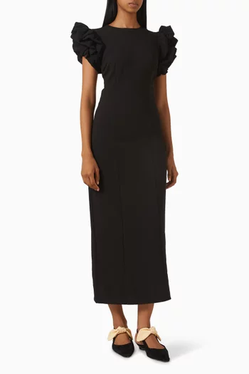 Puffy Midi Dress in Crepe