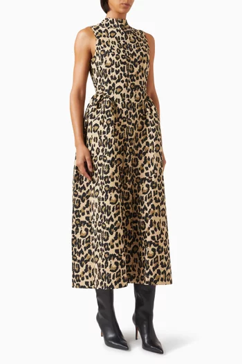 Leopard-print Midi Dress in Jacquard