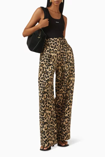 Leopard-print Wide-leg Pants in Jacquard