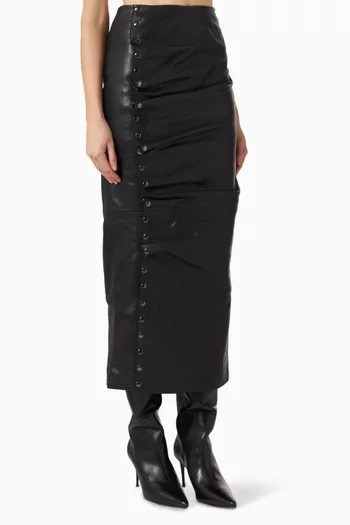Studded Midi Skirt in Leather