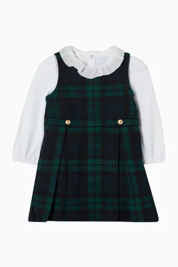 طقم فستان بونتي بنقشة مربعات ولباس قطعة واحدة قطن