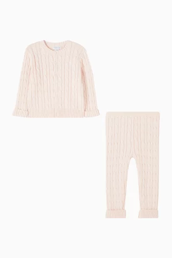 Cable-knit Sweater & Pants Set in Cotton