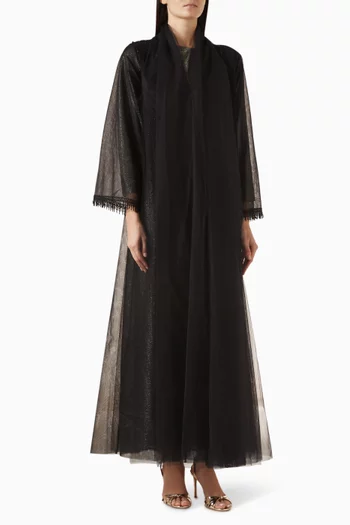 3-piece Bead-trim Abaya Set